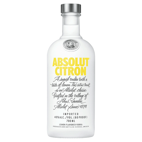 Absolut Citron Vodka is made from natural ingredients, the main ingredients being water, winter wheat and lemons.